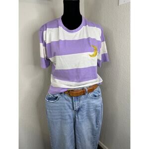 Hot Topic Purple White Striped Moon Crop Top Tee - Size Medium